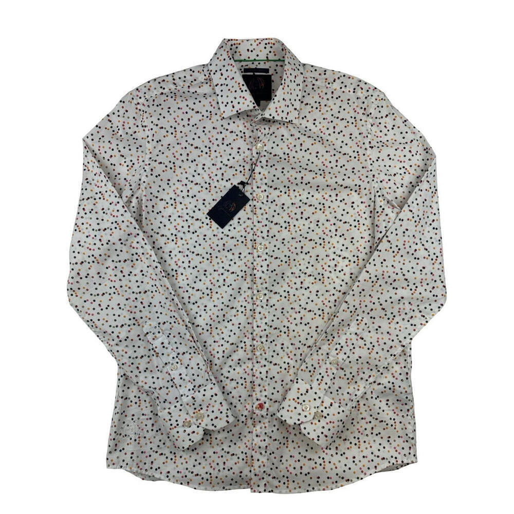 John Lennon Stretch Button-Up Shirt Cotton Polka Dot White Size S